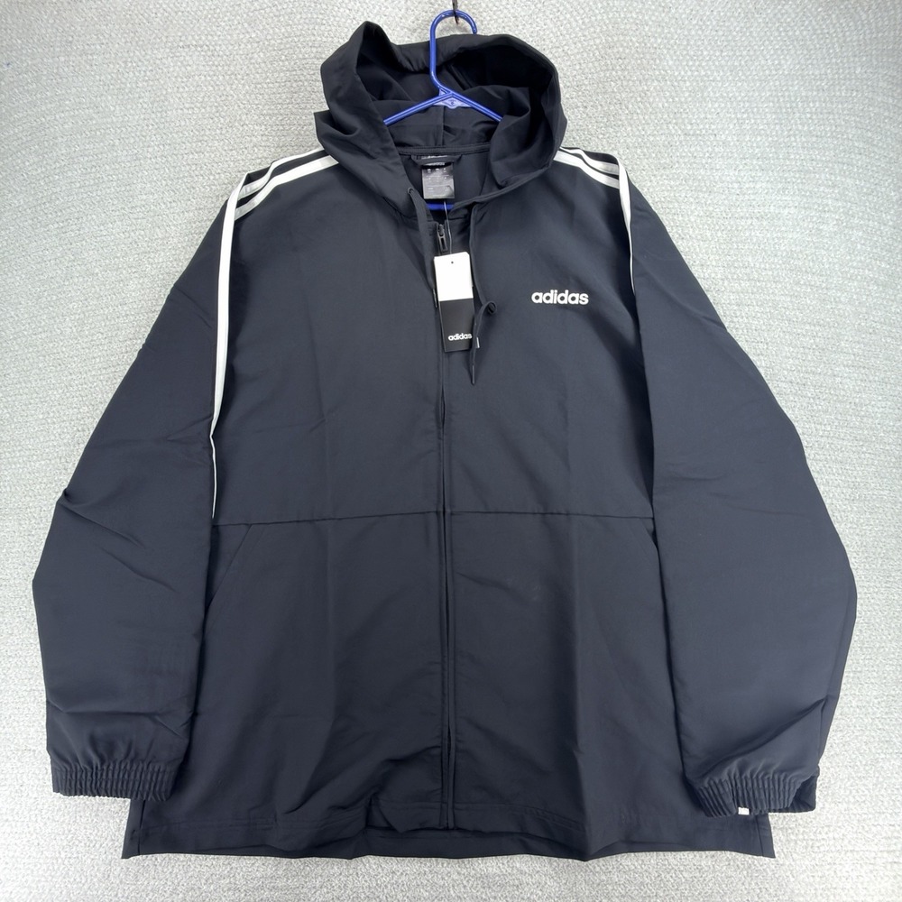 NWT Adidas Essentials 3-Stripes Windbreaker Jacket Mens 2XL Black White DQ3066
